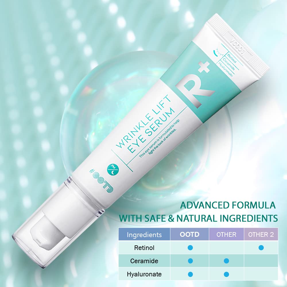 Retinol Eye Cream Serum For Wrinkle Lift, Anti Aging, Under Eye Bag, Puffy Eyes and Dark Circles Treatment, Ceramide, Hyaluronate, Korean Vegan Eye Facial Serum 30g