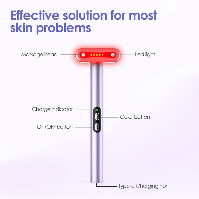 Led-Face-Wand-Light, Red Light Therapy for Face & Body Beauty Wand, Facial Massager for Face and Neck Tool for Skin Care Tool at Home (Purple)