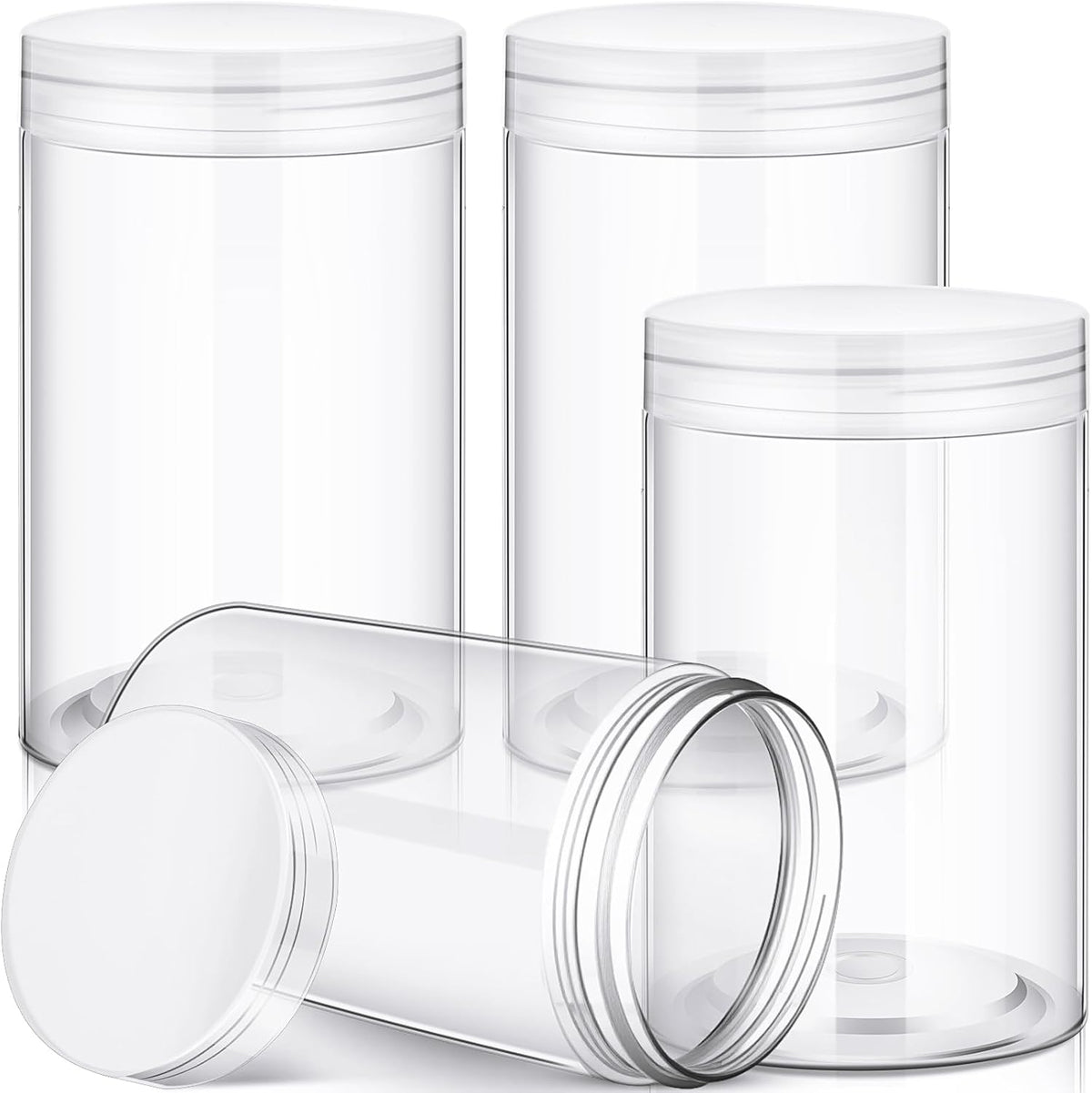 SATINIOR 24 Pieces Empty Clear Plastic Jars with Lids Round Storage Containers Wide Mouth for Beauty Product Cosmetic Cream Lotion Liquid Butter Craft and Food(Clear Lid,12 oz)