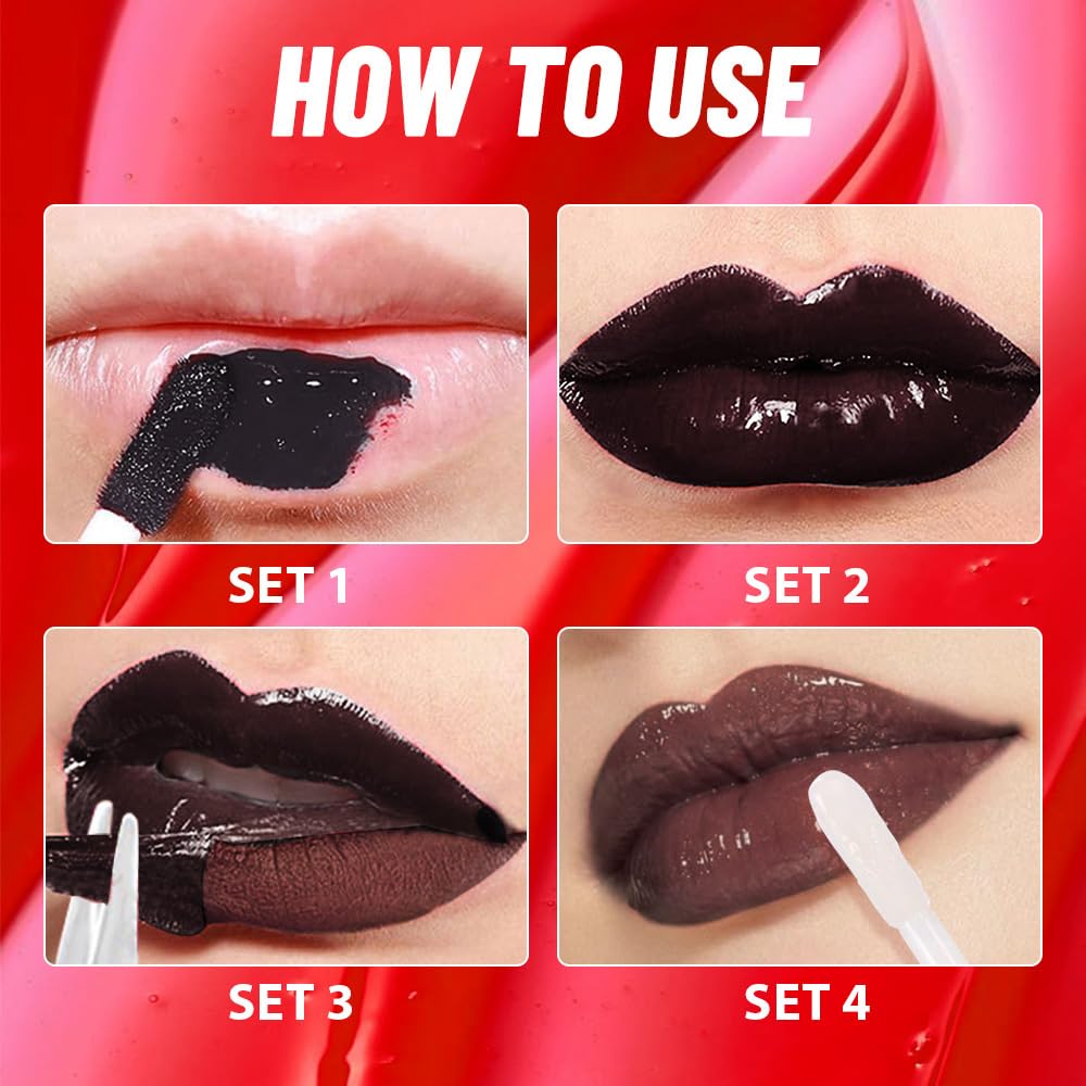 Maroon Lip Stain Peel Off Lip liner and Lip oil with Tweezer, Dual-Ended Peel Off Lip Stain Tattoo, Highly Pigmented Long Lasting Waterproof, Transfer-proof for All Skin Types, 07#