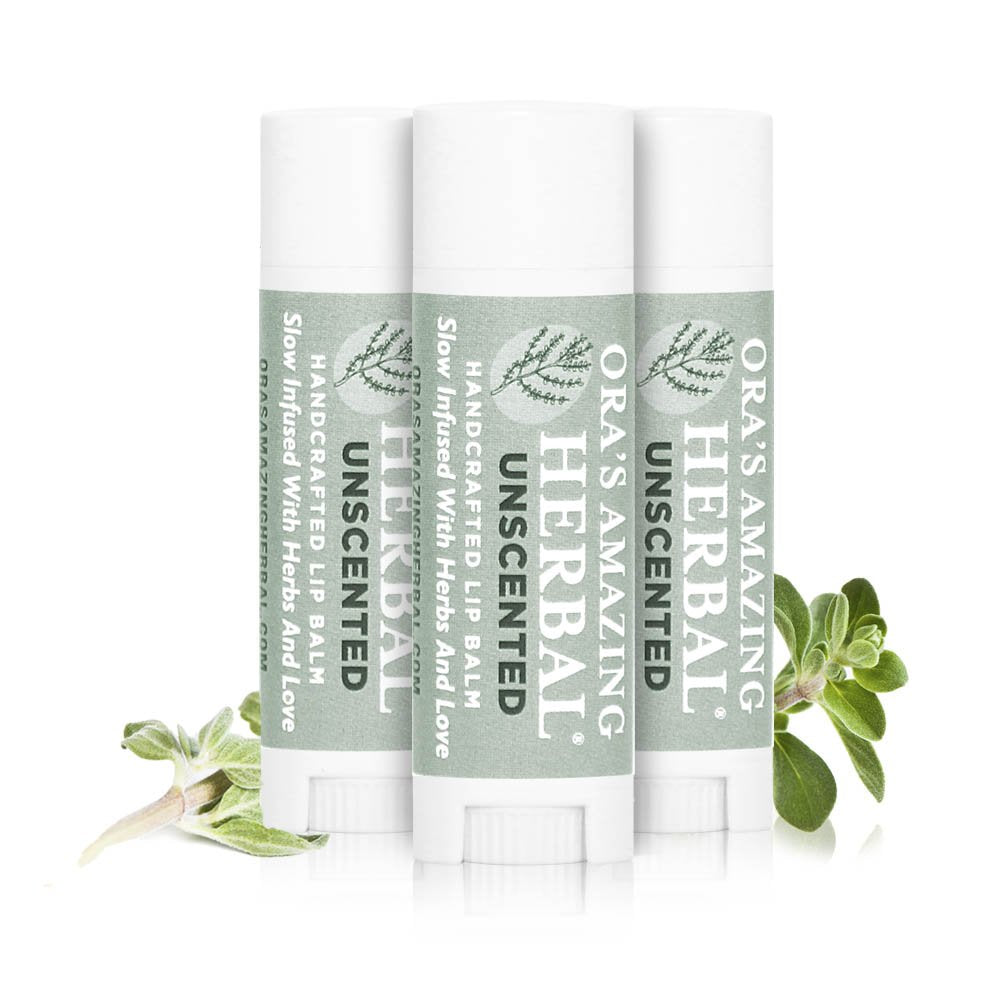 Unscented Lip Balm, Herbal Healing Lip Balm, Balm for Perioral Dermatitis, Very Dry Lips, Natural Fragrance Free Beeswax (Unscented Pack of 3)