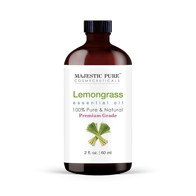 MAJESTIC PURE Lemongrass Essential Oil with Glass Dropper | 100% Pure and Natural Lemongrass Oil | Premium Grade Essential Oils for Diffusers, Skin, Aromatherapy, Massage | 2 Fl Oz