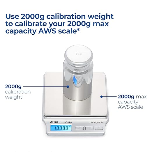 American Weigh Scales Calibration Weight for AWS Digital Scale, Carbon Steel, Solid Stainless Steel Chrome Finish, 2000G (2KGWGT)