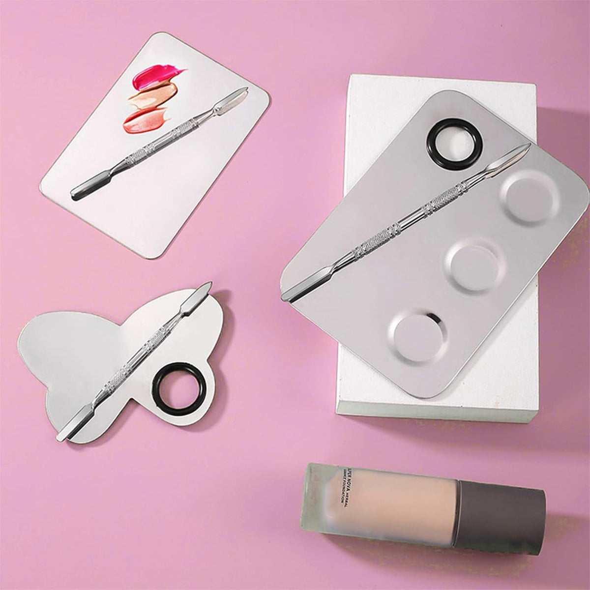 Makeup Mixing Palette, KissDate Makeup Spatula Palette with Foundation Spatula, Stainless Steel Makeup Palette Mixing Tray Nail Art Foundation
