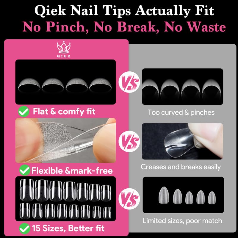 Short Square False Nail Tips, 15 Sizes 510 PCS Clear French Press On Fake Nail Soft Pre-shaped Half Matte Full Cover Gel Nail Tips Extensions Thick Long Lasting for DIY Beginners & Salon Manicure