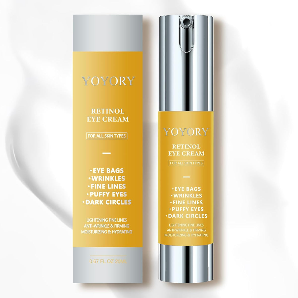 Retinol Eye Cream for Dark Circles - Rapid Under Dark Circles,Wrinkles, Eye Bags, Puffiness Remover for Women and Men, Temporary Firming & Tightening Treatment 0.66 fl oz (Golden)