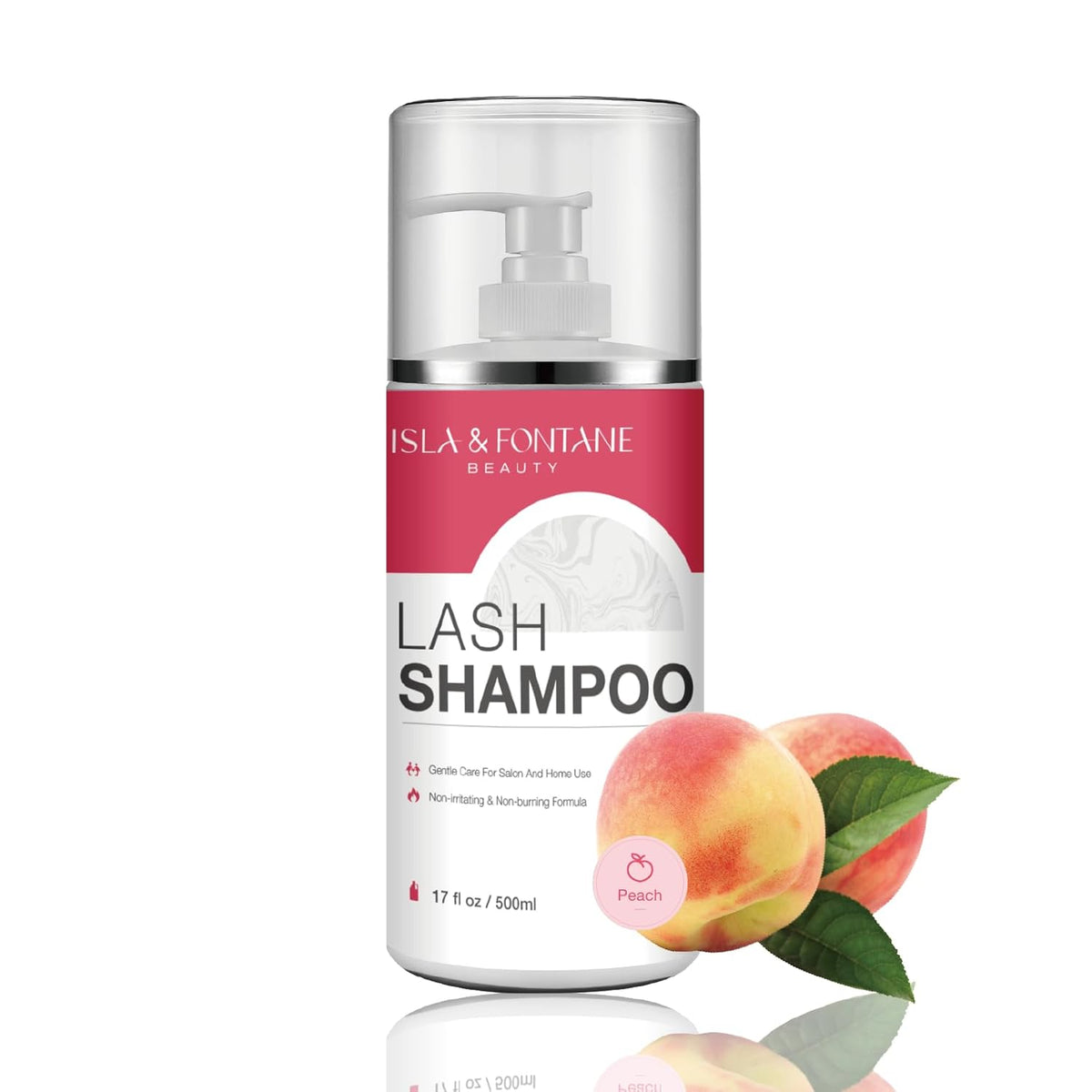 ISLA & FONTANE Lash Shampoo Bulk – Multi-Scent Series – 17 fl oz / 500ml | Gentle Eyelash Cleanser for Lash Extensions | Non-Irritating | Professional Lash Bath Foam For Salon And Home Use (Peach)