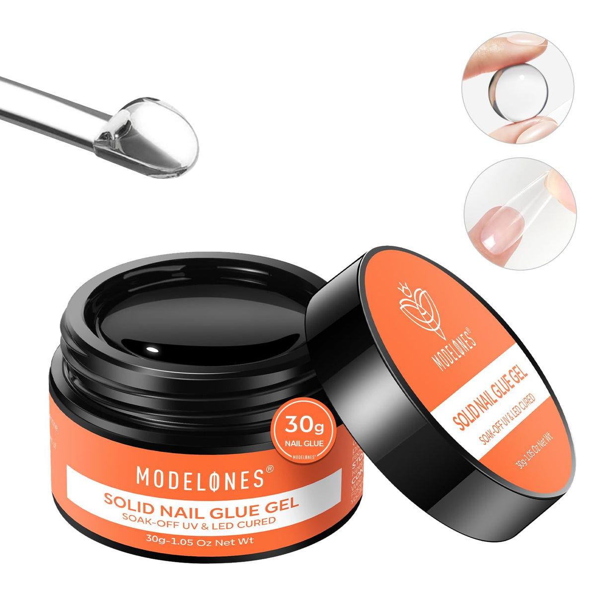 modelones Solid Nail Glue Gel for Acrylic Nails Tips, 30g False Nails Gel Glue Long-Lasting Strong Adhesion, Need UV Light Cured