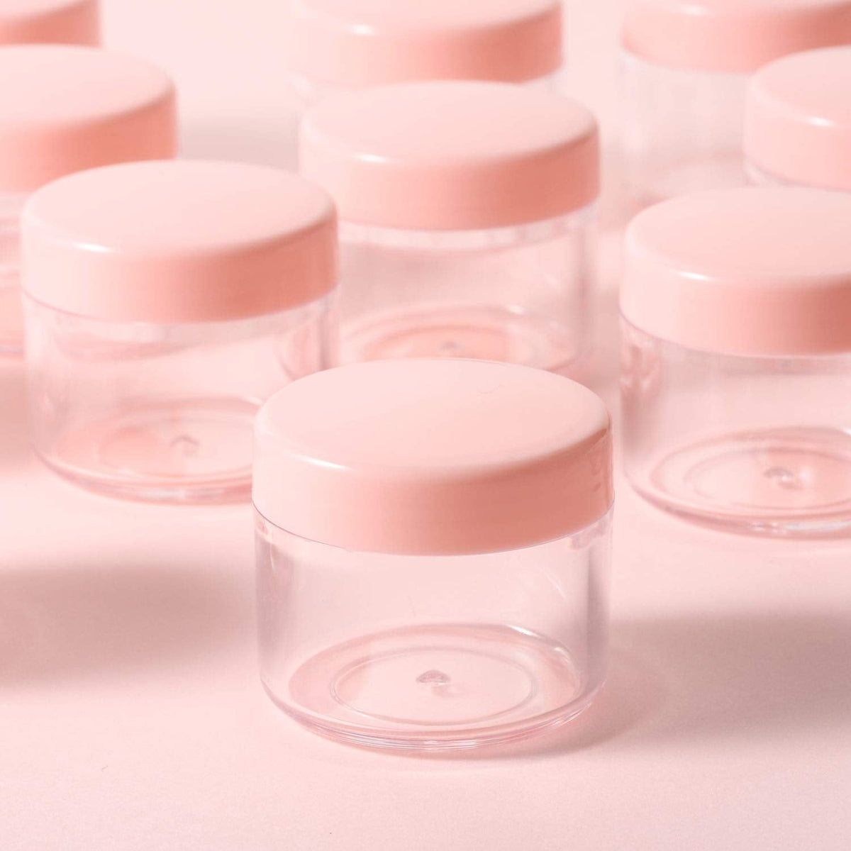 Refillable Cosmetic Sample Jars - 100 Pack 20g (0.7oz) Pink Small Travel Containers with Lids + 10 Mini Makeup Spatulas - BPA Free