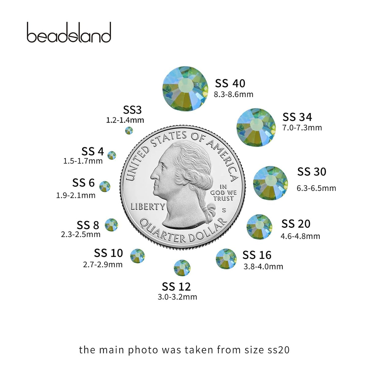 Beadsland 1440 Pieces Flat Back Crystal Rhinestones Round Gems,Peridot AB,SS8,2.3-2.5mm