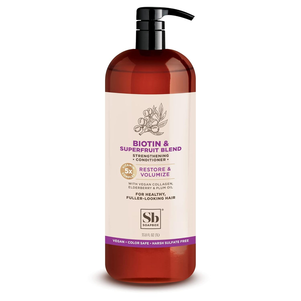 Soapbox Biotin & Collagen Super Fruit Conditioner for Thin, Fine, Thinning Hair | Volumizing & Softening Conditioner to Promote Hair Growth, Strength, Fullness, 1 Liter Pump Bottle