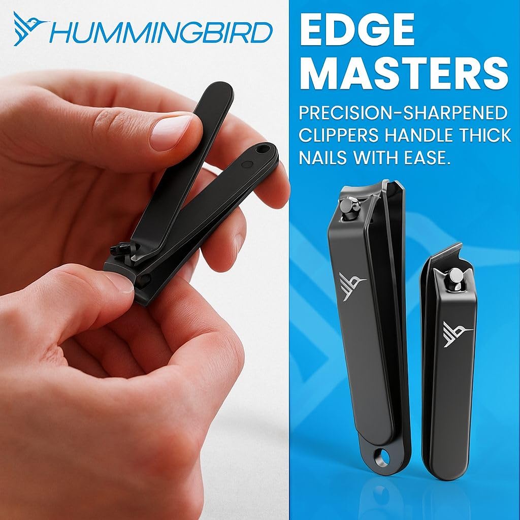 HUMMINGBIRD Manicure Kit for Men, 7 Piece Stainless Steel Mens Nail Grooming Kit with Travel Case, Includes Mens Nail Clippers Set, Nail File, Slant Tip Tweezers, Cuticle Scissors, Nail Care Tools