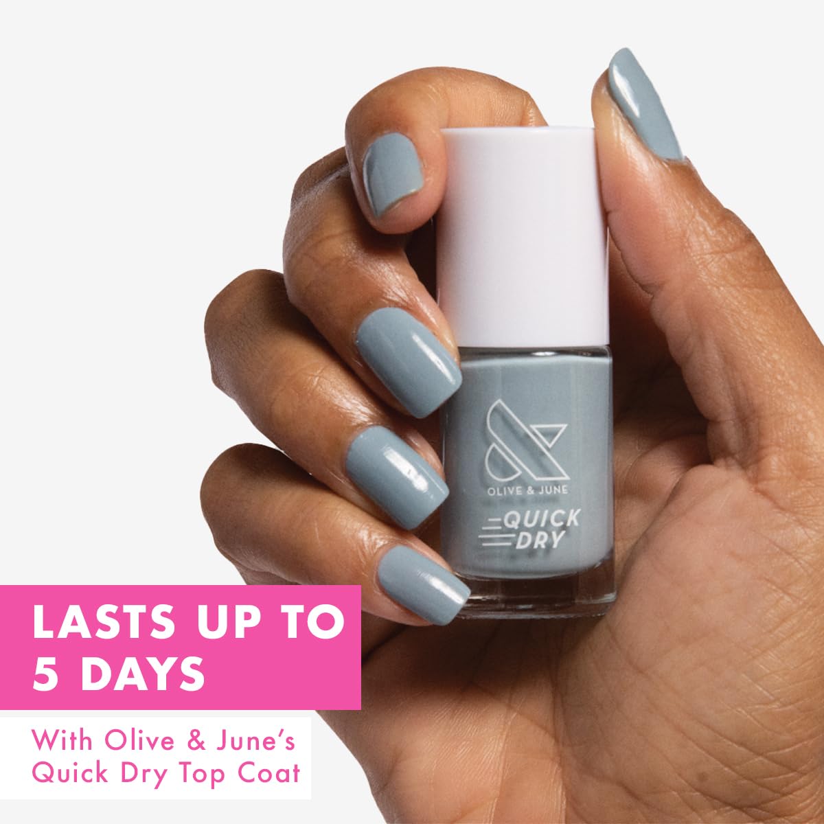Olive & June Quick Dry Nail Polish | Instant, Fast-Drying, Smudgeproof Color | 15-free, Vegan, Cruelty-Free Formula | Lasts up to 5 Days | Salon-Quality Manicure, Pedicure at Home | Vintage Denim Blue