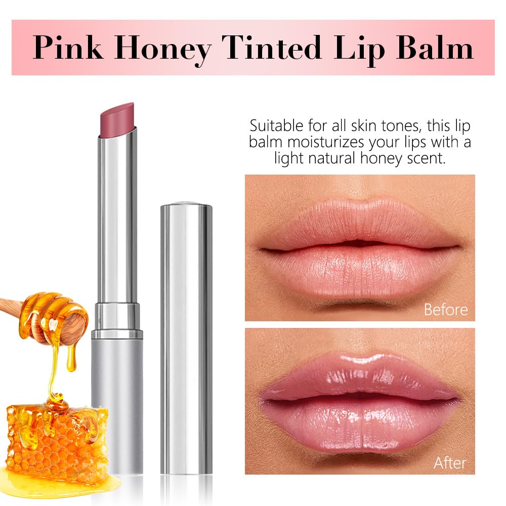2Pcs Honey Tinted Lip Balms Lip Stain, Sheer Hydrating Lip Skin Tint, Gloss Balm Moisturizing Lip Color for All Skin Tones, Nourishing Lip Balm with a Hint of Natural Black Cherry Tint