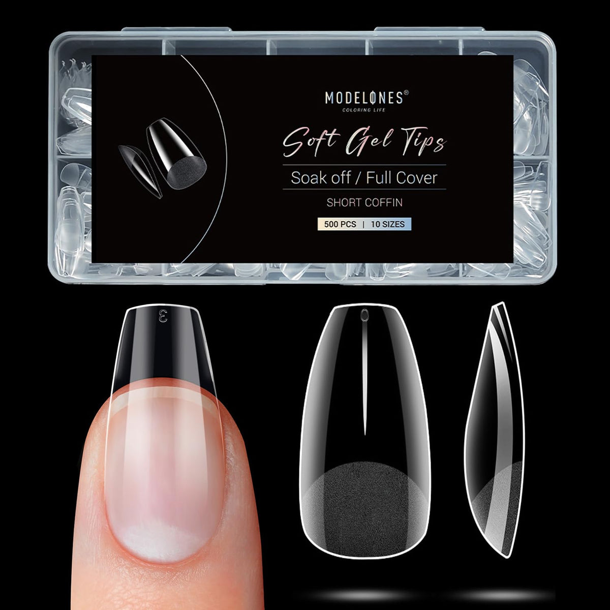 Modelones Short Coffin Nail Tips - 500Pcs Fake Nails Gel Tips Half Matte Full Cover No Filed Stronger Press on for Manicure Extension Art DIY Salon 10 Sizes