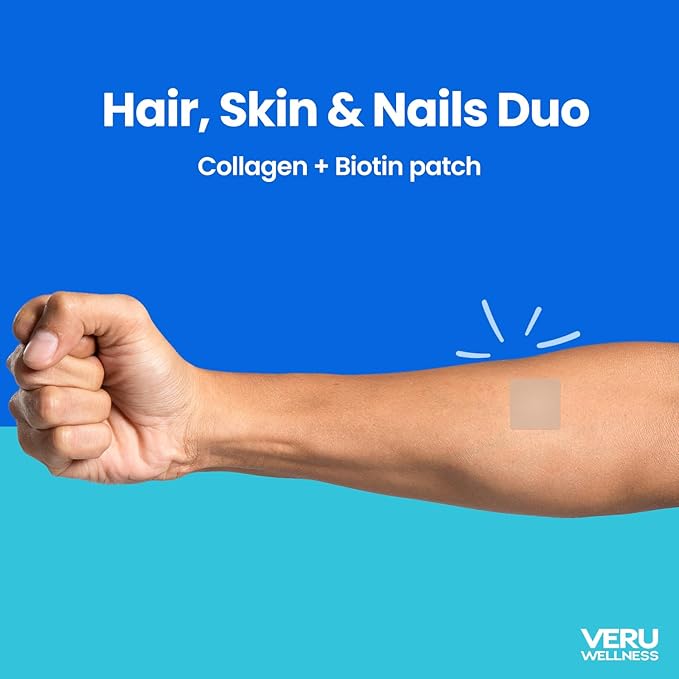 Veru Wellness Hair Skin Nail Duo Lifestyle Patches - Biotin Collagen - Self Adhesive Time Release Topical Patch, 8-10 Hours (60 Day Supply)