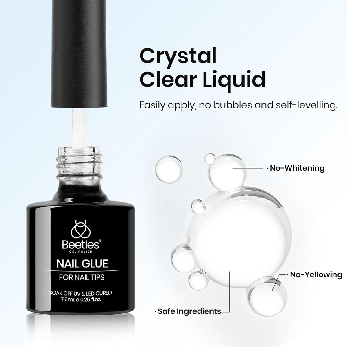 beetles Gel Polish 9 in 1 Gel Nail Glue for Clear Acrylic Nails Tips, Long Lasting Super Strong Brush Nail Glue for Fake Nails, Base Blooming Nail Gel, New Safe Formula, U V Light Cure