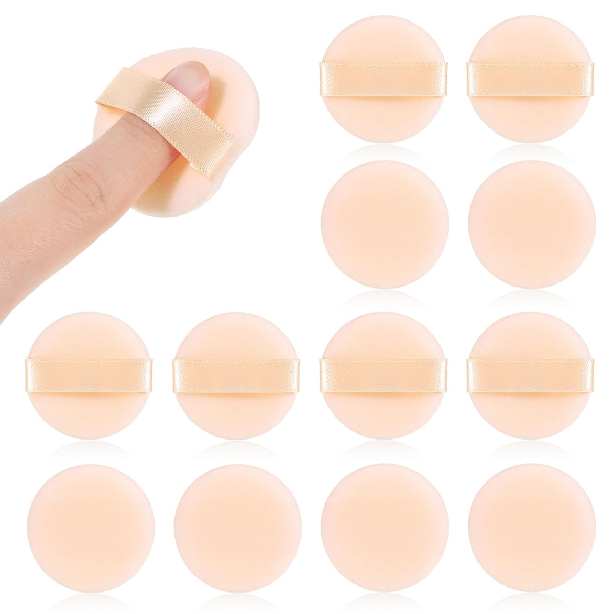 12 PCS Small Powder Puff Mini, Makeup Powder Puff Skin Color Soft Small Powders Puffs 1.5 Inches Powders Pact Microfiber Makeup Sponges Finger-Sized Makeuppuff for Women Beauty Blender Sponge