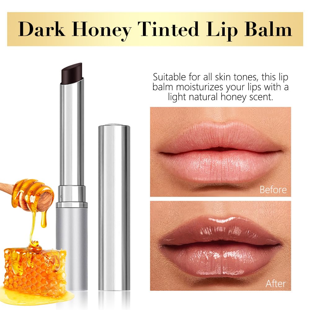 Honey Tinted Lip Balms Lip Stain, Sheer Hydrating Lip Skin Tint, Gloss Balm Moisturizing Lip Color for All Skin Tones, Nourishing Lip Balm with a Hint of Natural Black Cherry Tint (Black)