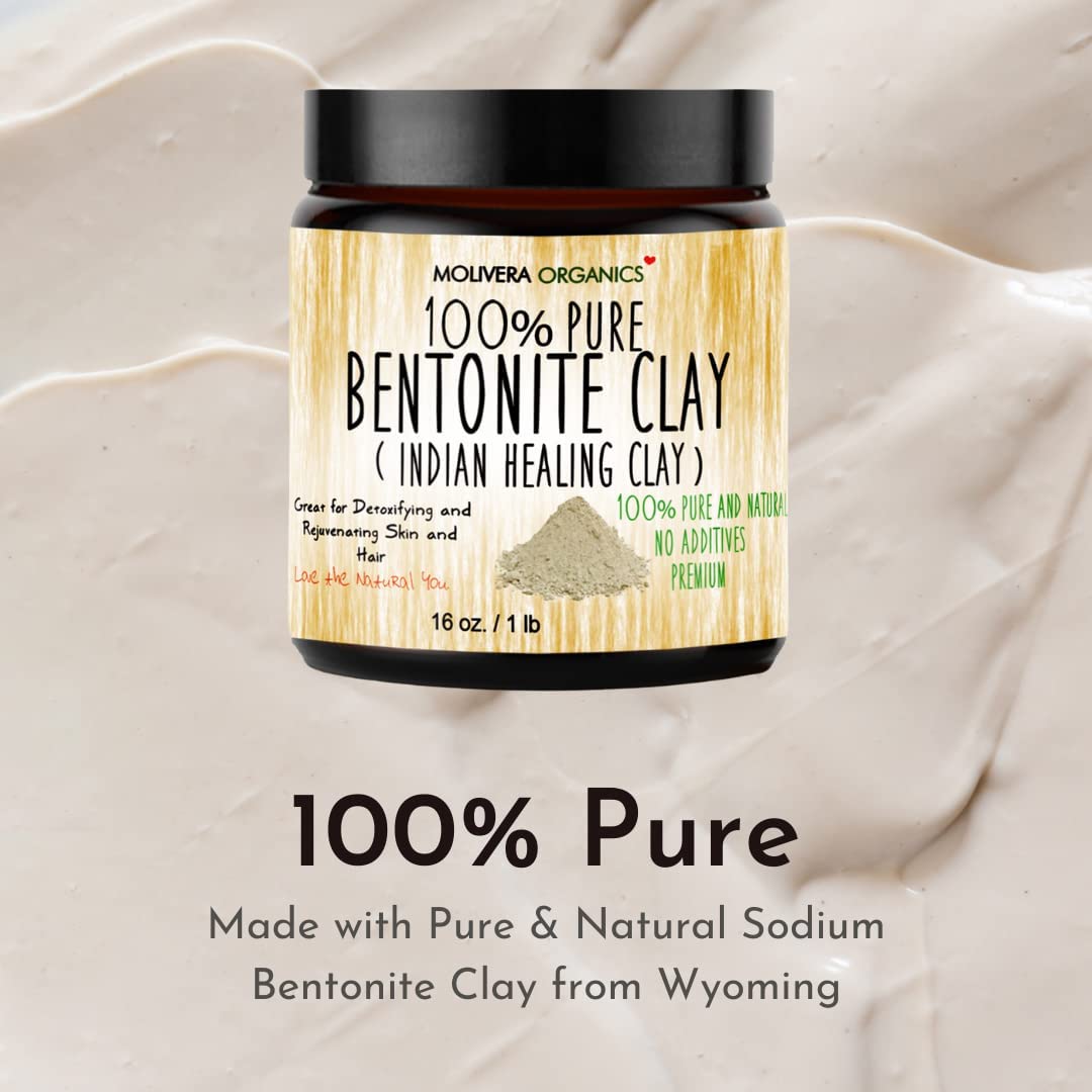 Premium 1 lb Bentonite Clay Pure, Natural Detoxifying Clay for Face Masks, Hair Care & More - Best Healing Clay - USA Made