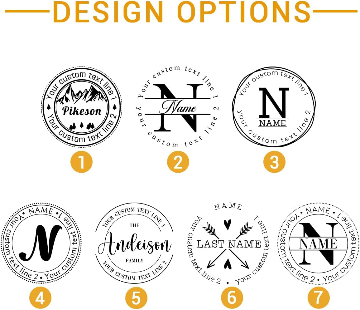 Custom Round Return Address Stamp Personalized Self-Inking Monogram Name Address Stamp Wedding Business Rubber Stamp Family Monogram Initials Design Signature Invitation Card Address Stamp, 7+ Designs