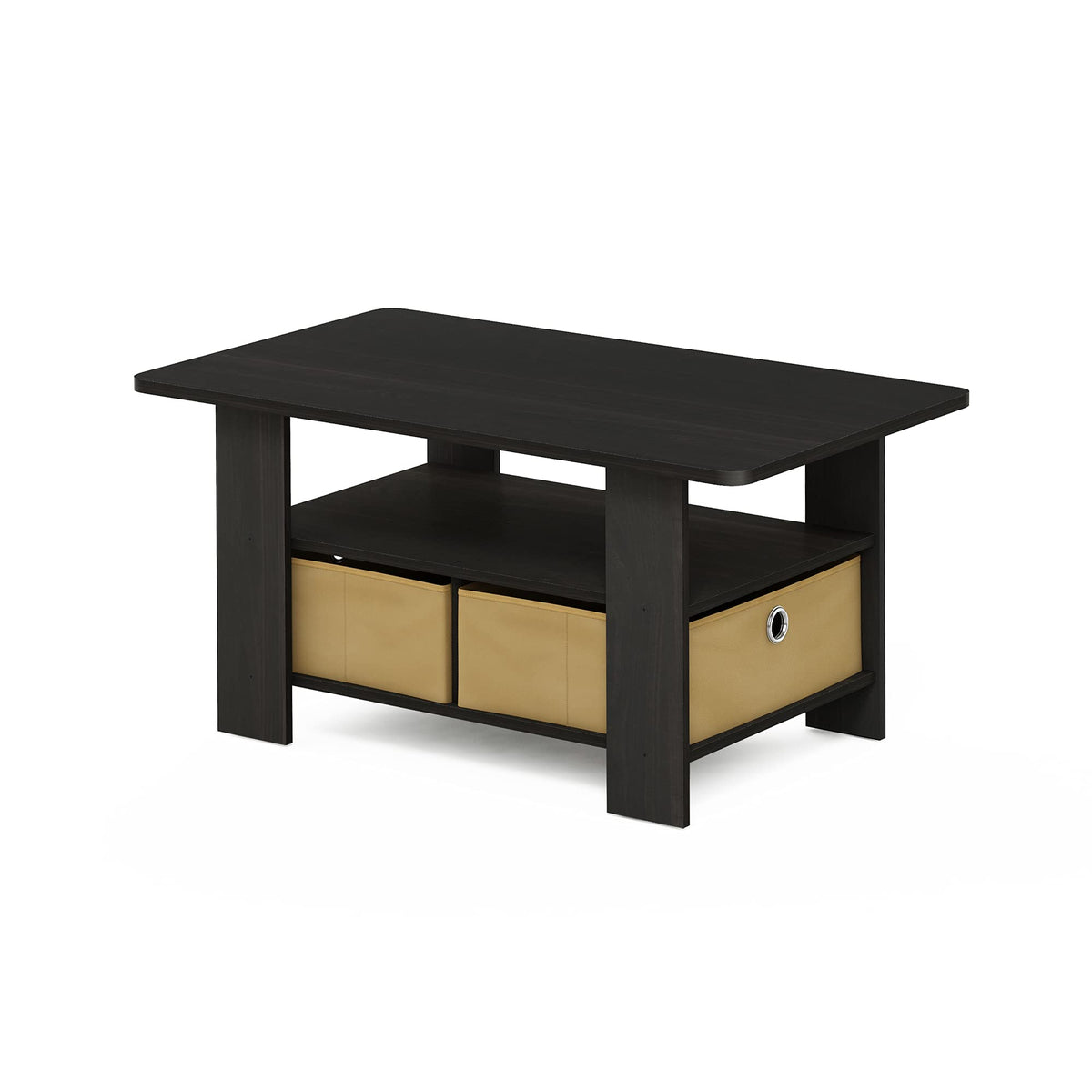 Furinno Andrey Coffee Table with Bin Drawer, Dark Espresso/Brown