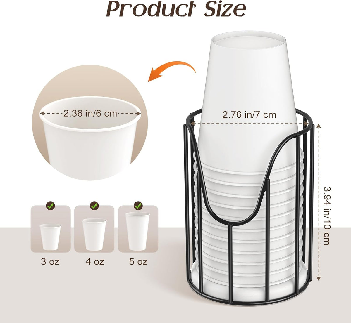 Luxspire Bathroom Cup Dispenser, 3-5oz Dixie Cup Dispenser, Metal Dixie Cup Holder, Disposable Paper Cup Holder for Bathroom, Cotton Pad Holder, Guest Bathroom Essentials, Black