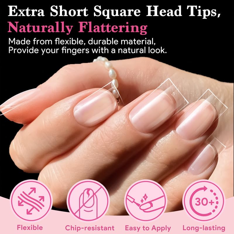 Extra Short Flat Head False Nail Tips, 15 Sizes 510 PCS Clear French Press On Fake Nail Pre-shaped Half Matte Full Cover Gel Nail Tips Extensions Long Lasting for DIY Beginners & Salon Manicure