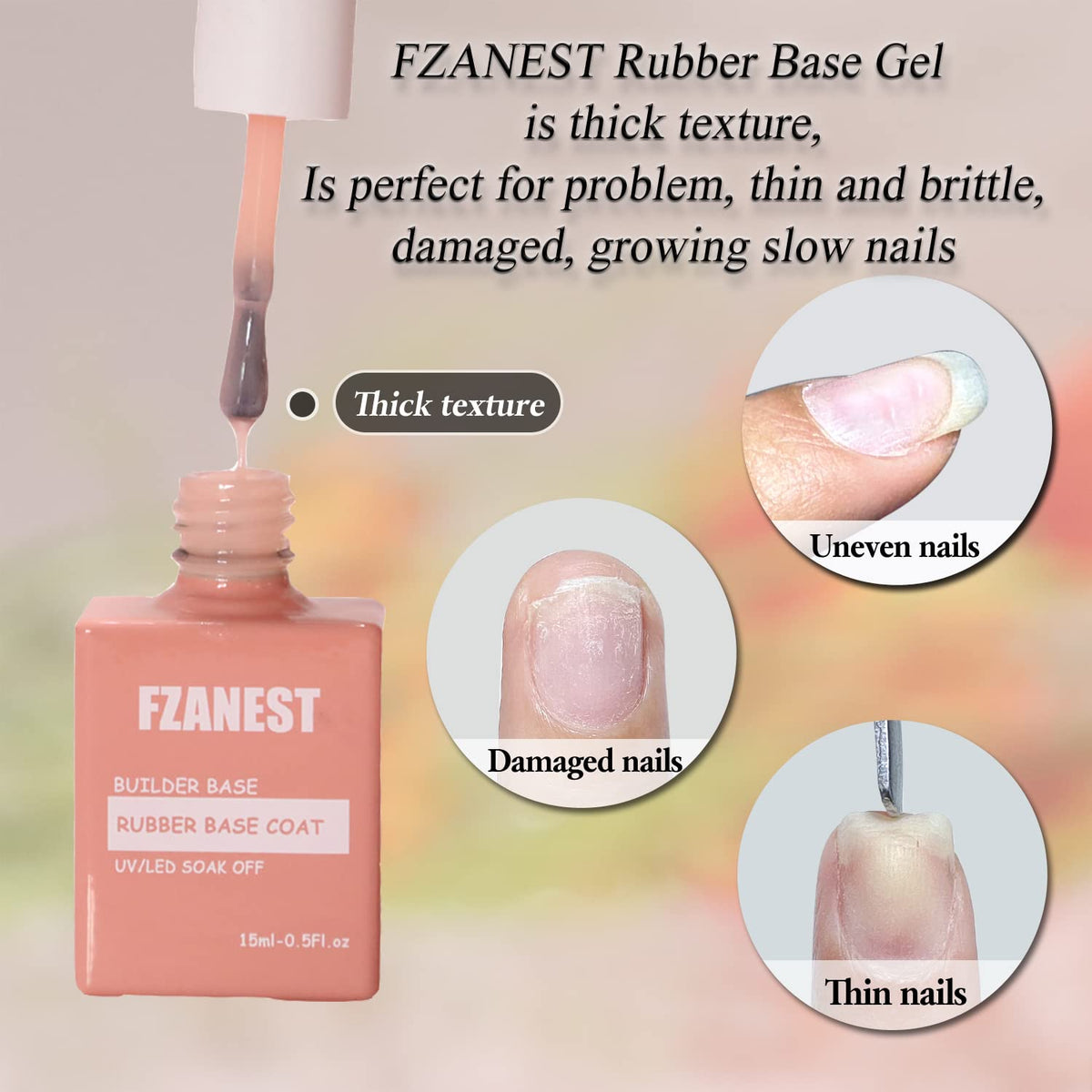 FZANEST Natural Nude Builder Gel For Nails, 15ml Rubber Builder Base Jelly Color Gel Polish Rubber Base Coat Nail Extension Soak Off French Manicure
