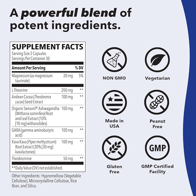 Anxie-T - Stress Relief Supplement - Supports Mood & Mental Focus - Feel Calm and Relaxed - Eases Tension & Nervousness - Ashwagandha, Kava Kava, GABA & L-Theanine - 60 Capsules