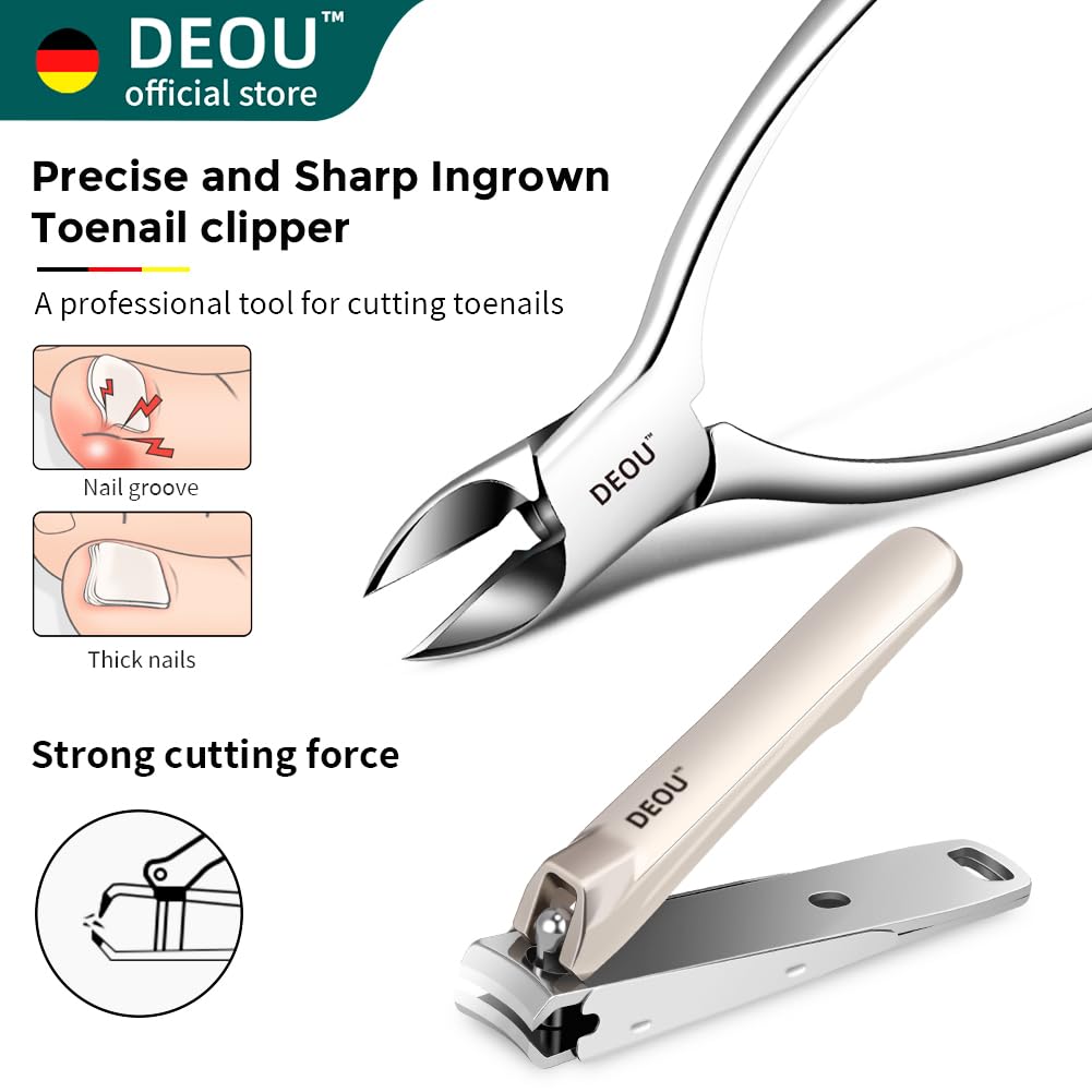 DEOU 13pcs Nail Grooming Kit Stainless Steel Professional Manicure Set Men Nail Care Tools with woman Luxurious Portable Travel Case Gift (Gray)