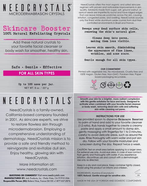 NeedCrystals Microdermabrasion Crystals DIY Face Scrub. Natural Facial Exfoliator for Dull or Dry Skin Improves Scars, Blackheads, Pore Size, Wrinkles, Blemishes & Skin Texture 8 oz. / 227g.