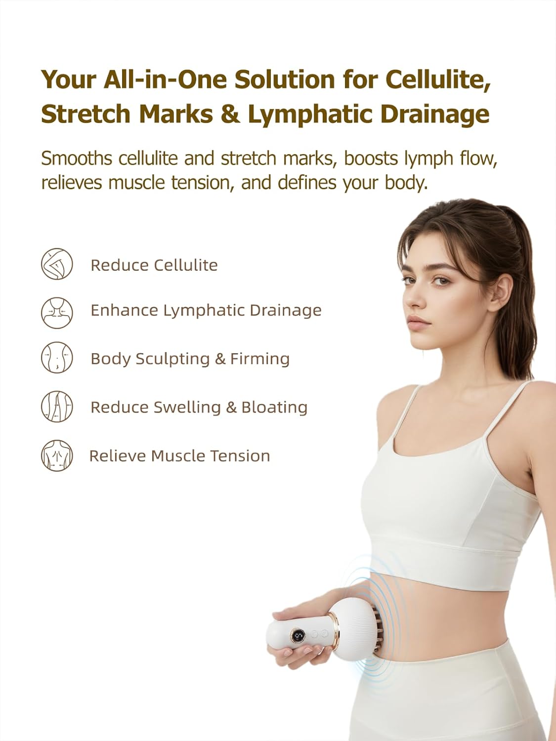 Lymphatic Drainage Massager & Anti Cellulite Massage Tool, Helps Reduce Stretch Marks & Cellulite, for Legs, Arms & Belly, Body Sculpting Machine with Microcurrent, Light, Heat & Vibration