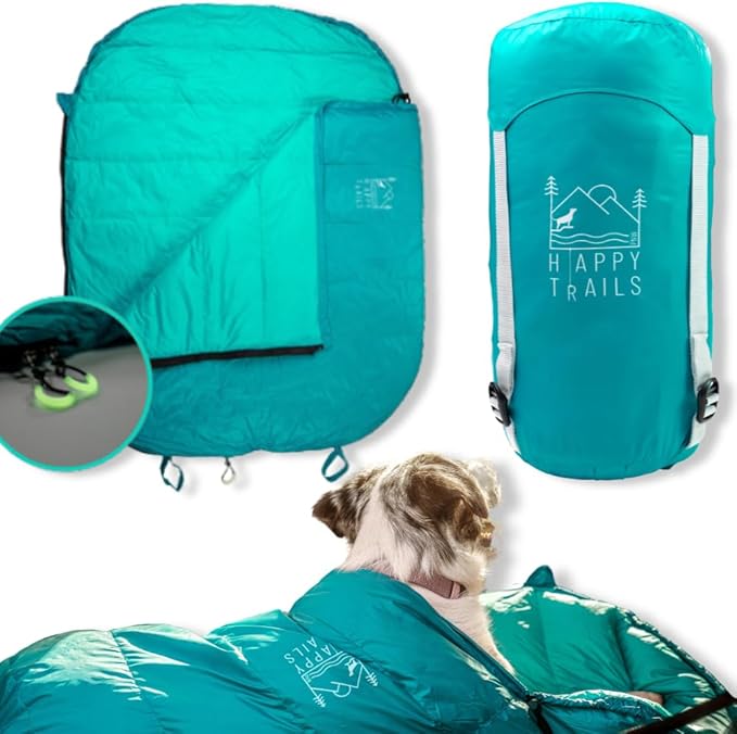Ultralight Dog Sleeping Bag Backpacking—Outdoor Dog Bed for Hiking—Backpacking Gear for Dogs—Dog Hiking Gear—Dog Camping Gear—Packable Sleeping Bag for Dogs—Dog Travel Bed (Glacial Blue | Large)