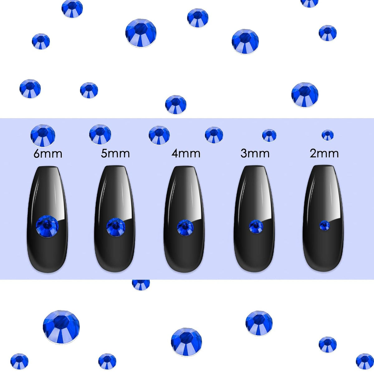 Canvalite 2784PCS Blue Rhinestones Flatback Gems, Nail Rhinestones Nail Art Gems with Glues, Pick Up Tweezers and Rhinestone Picker Dotting Pen, Nail Art Tools for Nails, Clothes, Face, Crafts