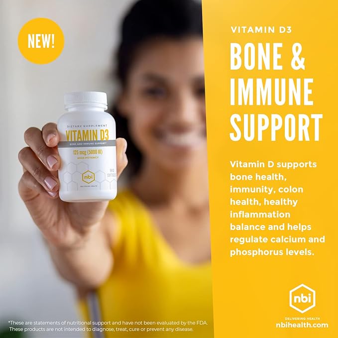 High Potency Vitamin D3 125 mcg (5000 IU) Softgels with Rosemary Extract Antioxidants | Bone, Immunity, Brain and Inflammation Balance Support | 90 Softgel Capsules
