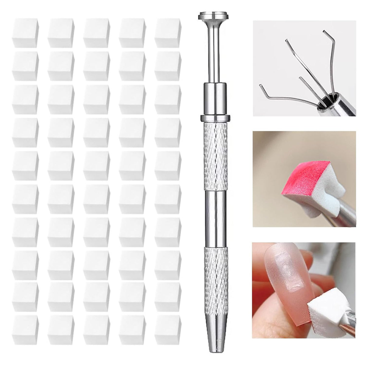 62 Pcs Nail Art Brushes Set,5 Pcs Striping Liner Brush,5 Pcs Dual Tipped Silicone Dotting Sculpture Pen,50 Pcs Nail Sponges for Ombre with Grabbing Pen,Mixing Palette Pen Holder