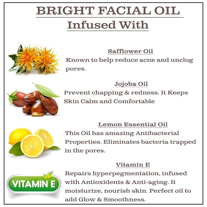 Olivia Care Facial Oil - Jojoba, Safflower, Vitamin E & Lemon Essential Oil | All Natural - Brightening, Calming, Anti-aging & Antioxidants - Remove Wrinkles