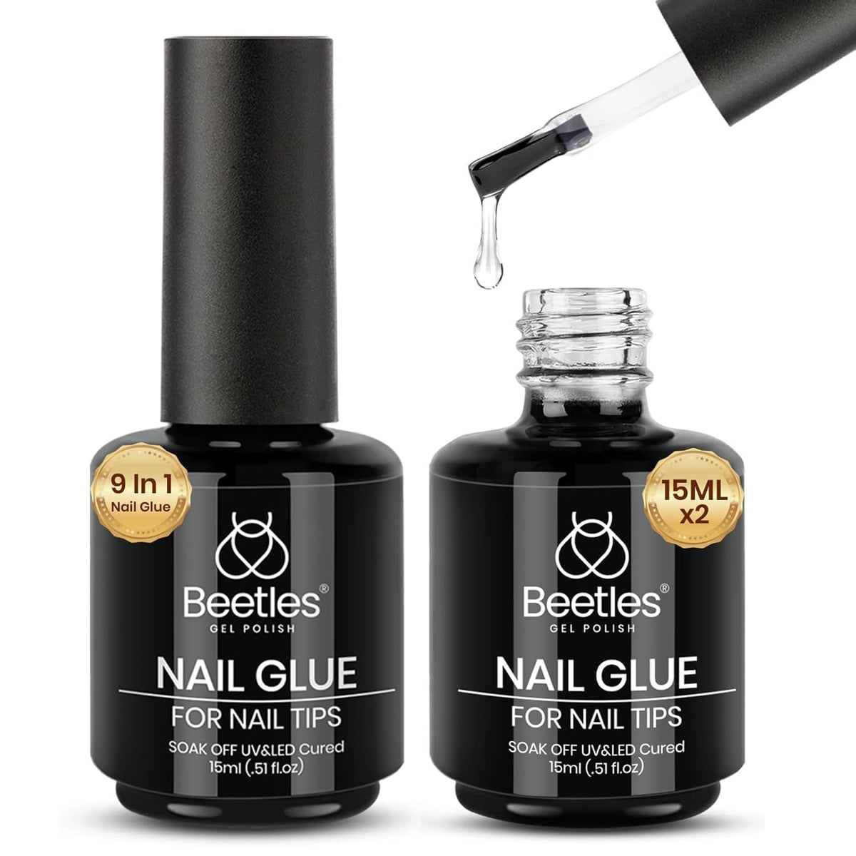 beetles Gel Polish 9 In 1 Gel Nail Glue for Clear Acrylic Nail Tips 2 Pcs 15ml Long Lasting Nail Gel Kit for False Nails Tips, Base Blooming Nail Gel, Fall Halloween Nails, U V Light Required