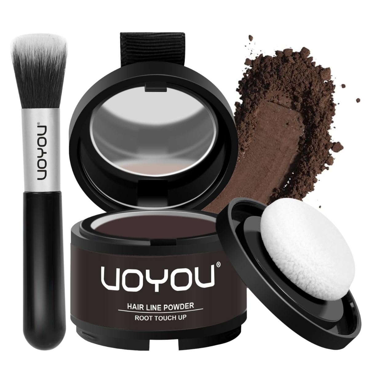 Root Touch Up Powder Instantly Conceals Hair Loss, Gray Root Cover Up Powder, Water & Sweat Resistant Hair Powder for Thinning Hair Men & Women, Includes Brush (Medium Brown, 4g Bottle with Brush)