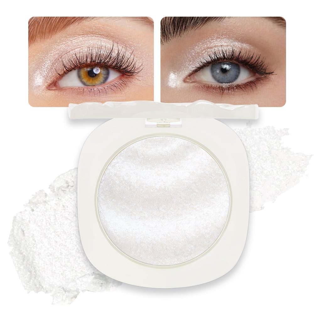 Pearl White Silver Shimmer Glitter Sparkling Monochrome Eyeshadow Palette,Metallic Single Eye Shadow for Older Women,Long Lasting Naturing-Looking Eye Makeup