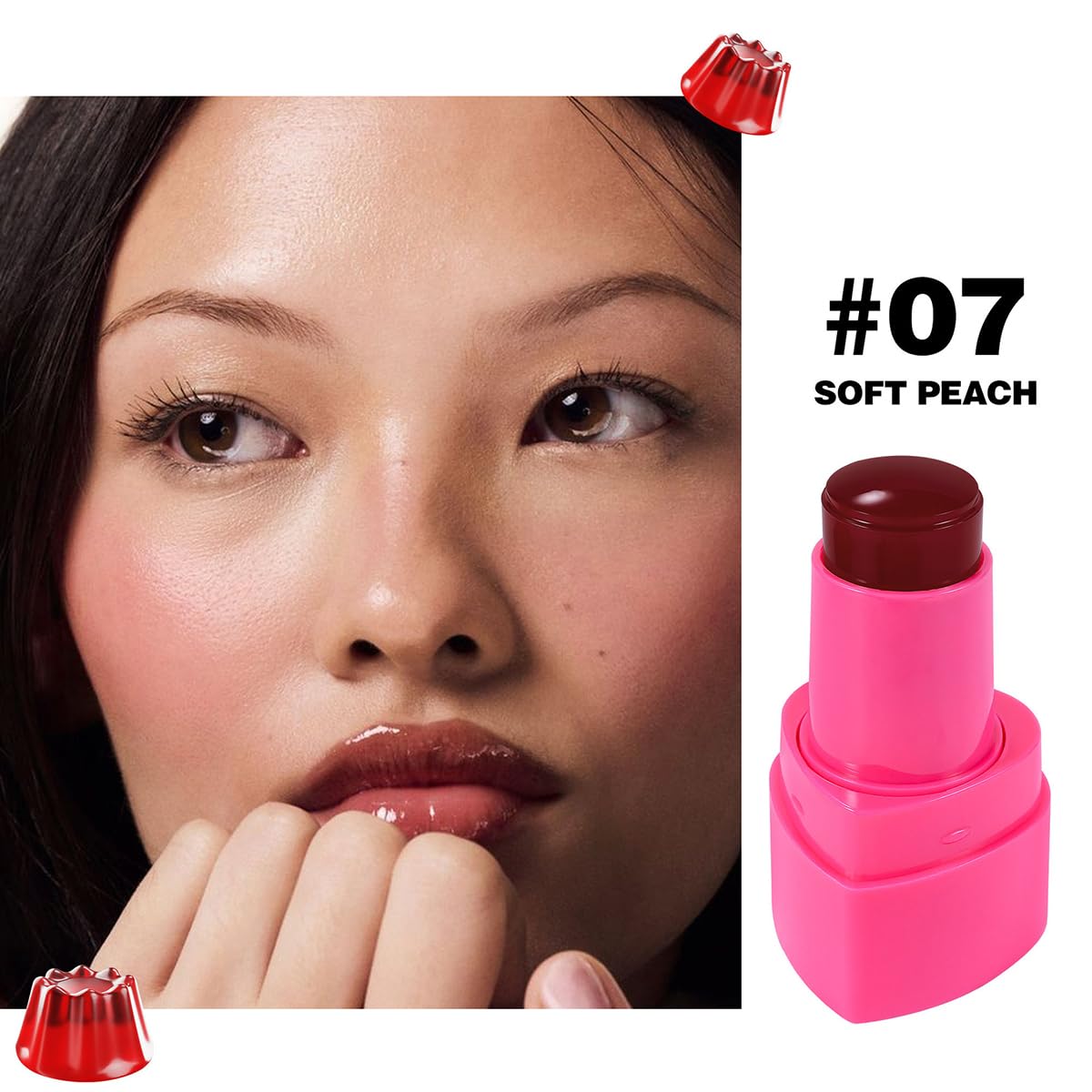 Cooling Water Jelly Tint Stick，Multi-Use Juicy Love Blush, 3-In-1cheek Blush & Eyeshadow & Lip Tinted Long-Lasting Moisture Stick，Bouncy Jelly Texture，Creates A Moist Watercolor Effect (#07, 0.32oz)