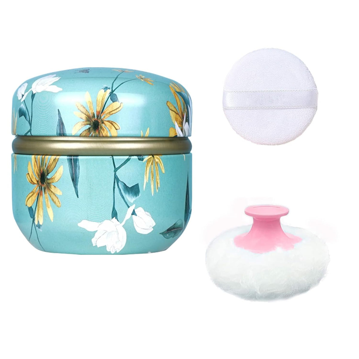 Body Powder Puff and Container for Dusting Powder, Women Powder Puff and Powder Case for Bath and Travel (Chrysanthemum)
