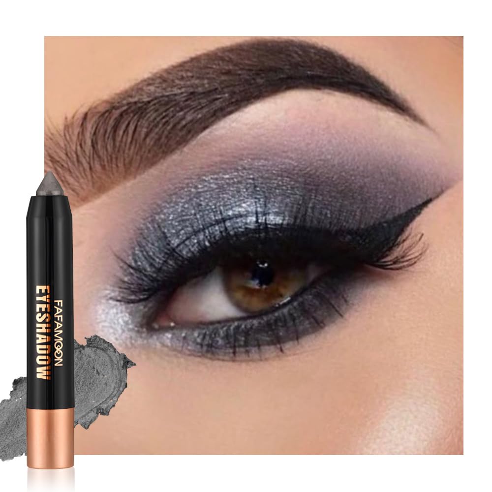 Monochrome Cream Glitter-Shimmer Eye Shadow Stick Palette makeup | 2-in-1 Eyeshadow & Eyeliner Pencil for Women | Waterproof, Vegan & Cruelty-Free | Sombras Para Ojos | 05 Shimmer Black