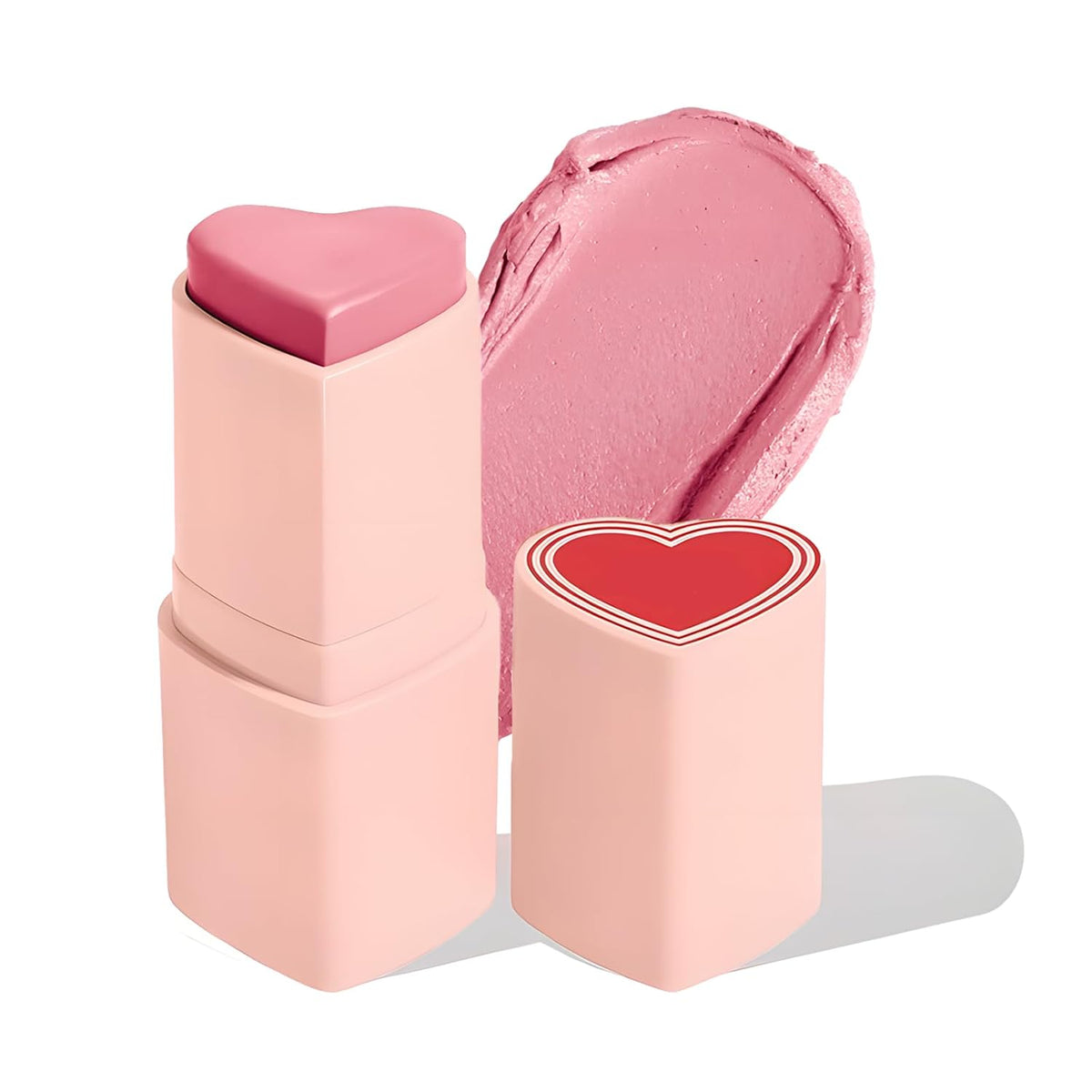 Blush Stick for Cheeks, Cream Blush with Heart-shaped, Blush Face Stick Multi-Use Lip and Cheek Tint, Waterproof Lightweight Easy to Blend Cream Blusher Makeup - Candy Rose