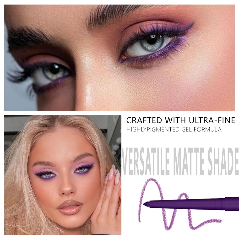 Purple Eyeliner Pencils for Eyes, Violet Dark Purple Colored Eye Liner Pencil Makeup Waterproof Smudge Proof, Colored Gel Waterline Eyeliner Liquid Face Eye Paint Stick Lipstick Halloween Makeup 09