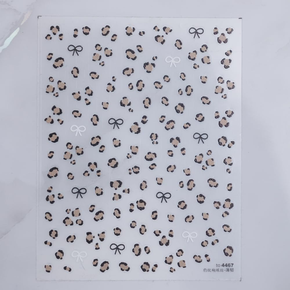 Brown Leopard Nail Art Stickers 3D Embossed Fall Winter Nail Stickers, Self-Adhesive Durable Nail Art Decals for Women Girls, Nail Wraps Decoration Manicure for DIY Acrylic Nail Accessories