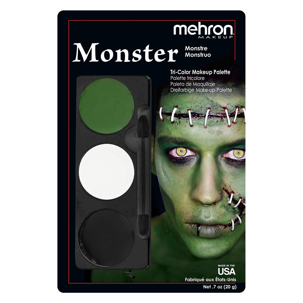 Mehron Makeup Tri-Color Character Makeup Palette | Halloween, Special Effects and Theater Cream Makeup FX Palette | Face Paint Makeup .7 oz (20 g) (Monster)