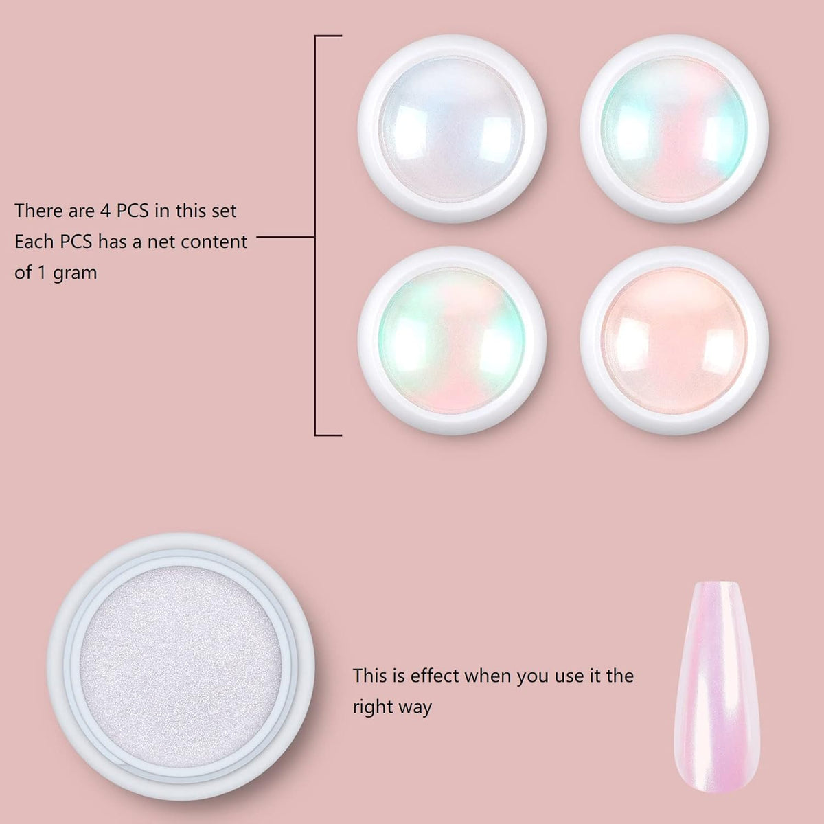 Artdone Chrome Nail Powder Metallic Mirror Glitter Effect Pigment Iridescent Aurora Mermaid Pearl Dust Kit for Gel Polish Nail Art Decoration, Resin Craft Arylic Powder