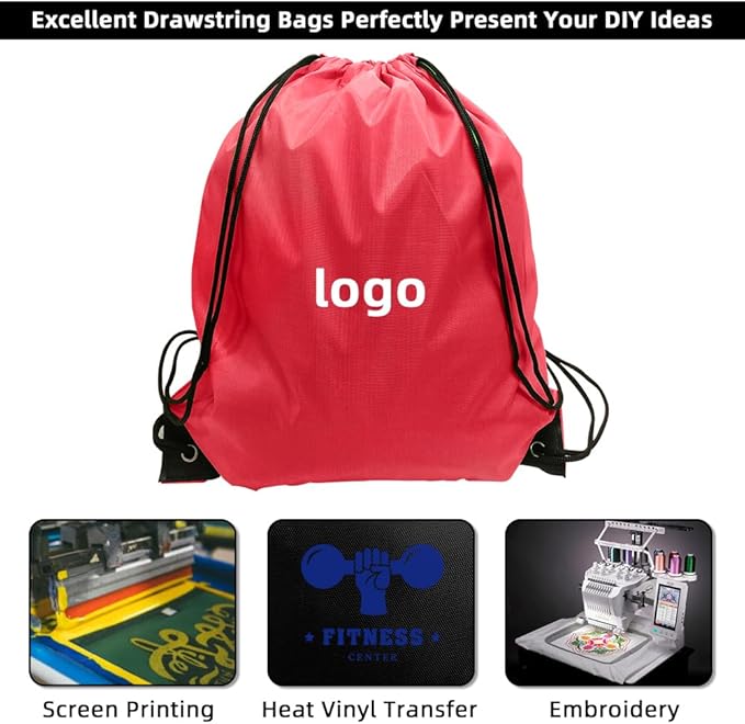 GoodtoU Drawstring Backpacks, 100 Pieces Nylon Backpack Cinch Sack Drawstring Gym Bag for Sport, Traveling, Team (Cherry)